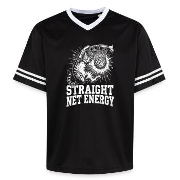 Katze, richtig Netzenergie, Basketball, getigerte Katze, lustig - Unisex Football Style Mesh T-Shirt - Schwarz/Weiß - Vorne - AI Model Female 172 light (172cm) & AI Model Male 185 light (185cm)