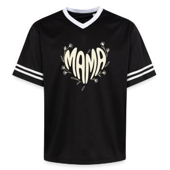 Mama Blütenherz Typografie - Unisex Football Style Mesh T-Shirt - Schwarz/Weiß - Vorne - AI Model Female 172 light (172cm) & AI Model Male 185 light (185cm)