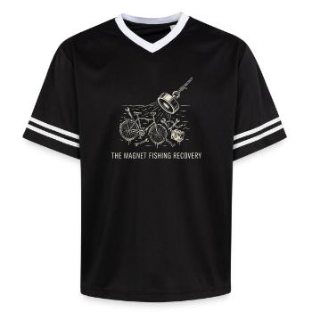 Récupération de la pêche magnétique - Trésors du canal - T-shirt de foot unisexe en mesh - noir/blanc - Devant - AI Model Female 172 light (172cm) & AI Model Male 185 light (185cm)