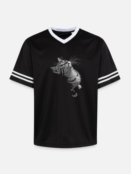 Graustufen Katzenschnurrer Blick - Unisex Football Style Mesh T-Shirt - Schwarz/Weiß