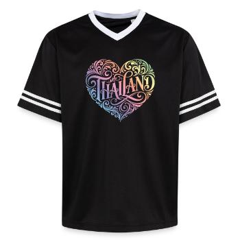 Thailand Herz Bunt - Unisex Football Style Mesh T-Shirt - Schwarz/Weiß - Vorne - AI Model Female 172 light (172cm) & AI Model Male 185 light (185cm)