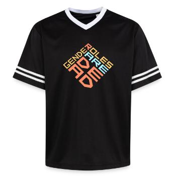 Gender Roles Are Dead Statement Freedom Saying - Unisex Football Style Mesh T-Shirt - black/white - Front - AI Model Female 172 light (172cm) & AI Model Male 185 light (185cm)