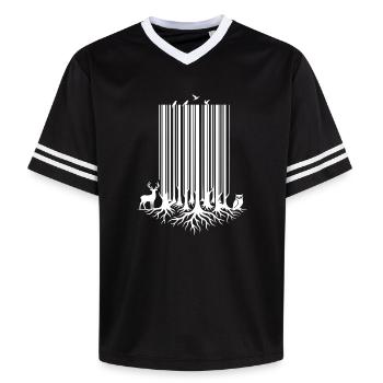 Baum-Barcode - Unisex Football Style Mesh T-Shirt - Schwarz/Weiß - Vorne - AI Model Female 172 light (172cm) & AI Model Male 185 light (185cm)