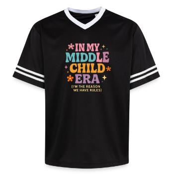 Daughter Family Humor In My Middle Child Era - Unisex Football Style Mesh T-Shirt - black/white - Front - AI Model Female 172 light (172cm) & AI Model Male 185 light (185cm)