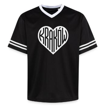 Geometrisches Herzlogo Krakau Polen - Unisex Football Style Mesh T-Shirt - Schwarz/Weiß - Vorne - AI Model Female 172 light (172cm) & AI Model Male 185 light (185cm)
