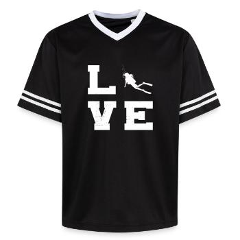 Scuba Diving Geschenkidee für Unterwasserabenteuer - Unisex Football Style Mesh T-Shirt - Schwarz/Weiß - Vorne - AI Model Female 172 light (172cm) & AI Model Male 185 light (185cm)