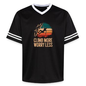 Grimpez plus, inquiète-toi, grimpe rétro, escalade de bloc - T-shirt de foot unisexe en mesh - noir/blanc - Devant - AI Model Female 172 light (172cm) & AI Model Male 185 light (185cm)