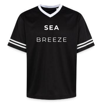 Breeze Navy Minimalistische Typografie - Unisex Football Style Mesh T-Shirt - Schwarz/Weiß - Vorne - AI Model Female 172 light (172cm) & AI Model Male 185 light (185cm)
