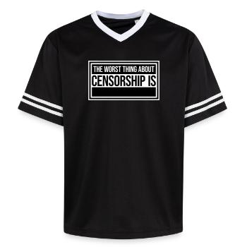 Le pire dans la censure, c’est l’ironie amusante - T-shirt de foot unisexe en mesh - noir/blanc - Devant - AI Model Female 172 light (172cm) & AI Model Male 185 light (185cm)