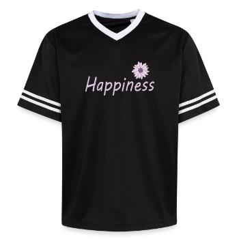 Happiness - Unisex Football Style Mesh T-Shirt - black/white - Front - AI Model Female 172 light (172cm) & AI Model Male 185 light (185cm)