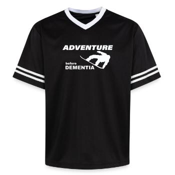SNOWBOARD ADVENTURE - Unisex Football Style Mesh T-Shirt - black/white - Front - AI Model Female 172 light (172cm) & AI Model Male 185 light (185cm)