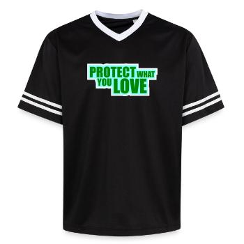 Protect What You Love Nature Protection Statement Logo - Unisex Football Style Mesh T-Shirt - black/white - Front - AI Model Female 172 light (172cm) & AI Model Male 185 light (185cm)