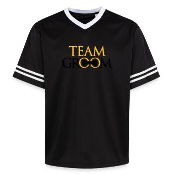 rings team groom bachelor party bachelor par - Unisex Football Style Mesh T-Shirt - black/white - Front - AI Model Female 172 light (172cm) & AI Model Male 185 light (185cm)