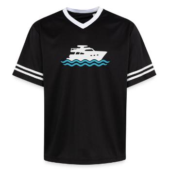 Yacht Silhouette Motorboat - Unisex Football Style Mesh T-Shirt - black/white - Front - AI Model Female 172 light (172cm) & AI Model Male 185 light (185cm)