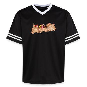 magique chemin de fer en pain d’épices 3D pour Noël - T-shirt de foot unisexe en mesh - noir/blanc - Devant - AI Model Female 172 light (172cm) & AI Model Male 185 light (185cm)