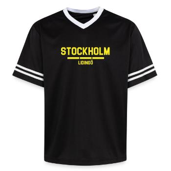 Stockholm Lidingö Urban Design - Unisex Football Style Mesh T-Shirt - black/white - Front - AI Model Female 172 light (172cm) & AI Model Male 185 light (185cm)