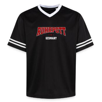 Ruhrpott Schriftzug – Germany Urban College Style - Unisex Football Style Mesh T-Shirt - Schwarz/Weiß - Vorne - AI Model Female 172 light (172cm) & AI Model Male 185 light (185cm)