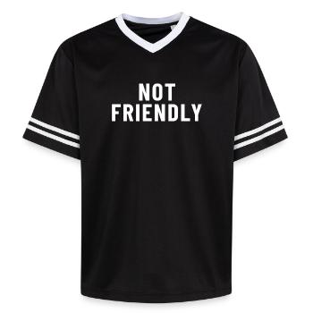 not friendly - Unisex Football Style Mesh T-Shirt - black/white - Front - AI Model Female 172 light (172cm) & AI Model Male 185 light (185cm)