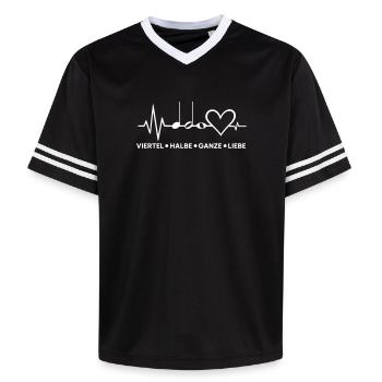 Viertel, Halbe, Ganze – Liebe Noten mit Herzschlag - Unisex Football Style Mesh T-Shirt - Schwarz/Weiß - Vorne - AI Model Female 172 light (172cm) & AI Model Male 185 light (185cm)