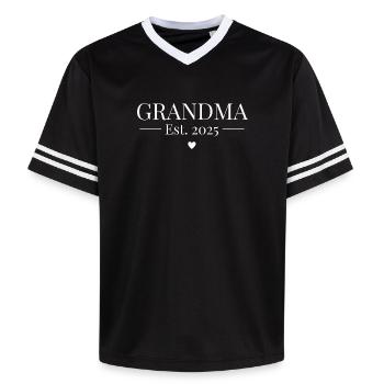 Grandma Established 2025 - Unisex Football Style Mesh T-Shirt - black/white - Front - AI Model Female 172 light (172cm) & AI Model Male 185 light (185cm)