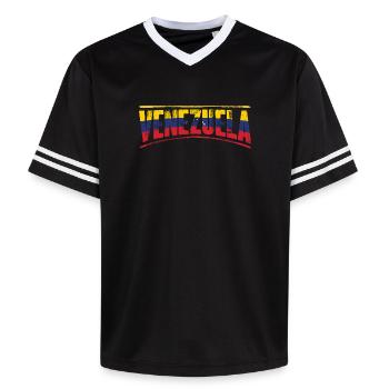 Venezuela in Tricolor Font - Unisex Football Style Mesh T-Shirt - black/white - Front - AI Model Female 172 light (172cm) & AI Model Male 185 light (185cm)