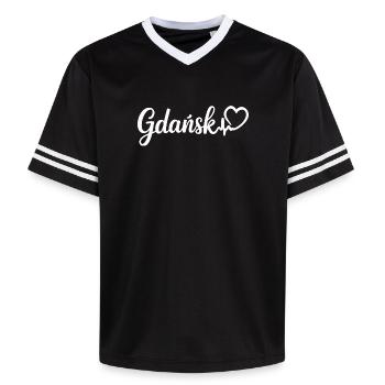 Gdańsk Herzschlag Polen - Unisex Football Style Mesh T-Shirt - Schwarz/Weiß - Vorne - AI Model Female 172 light (172cm) & AI Model Male 185 light (185cm)