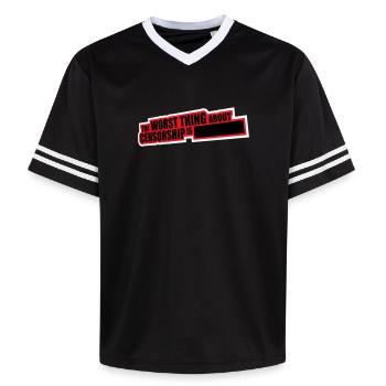 Le pire dans la censure, c’est l’ironie amusante - T-shirt de foot unisexe en mesh - noir/blanc - Devant - AI Model Female 172 light (172cm) & AI Model Male 185 light (185cm)