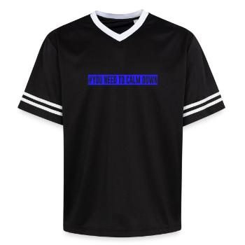 #You need to calm down - Blue! - Unisex Football Style Mesh T-Shirt - Schwarz/Weiß - Vorne - AI Model Female 172 light (172cm) & AI Model Male 185 light (185cm)