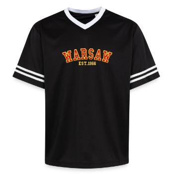 Warschau gegründet 1966 - Unisex Football Style Mesh T-Shirt - Schwarz/Weiß - Vorne - AI Model Female 172 light (172cm) & AI Model Male 185 light (185cm)
