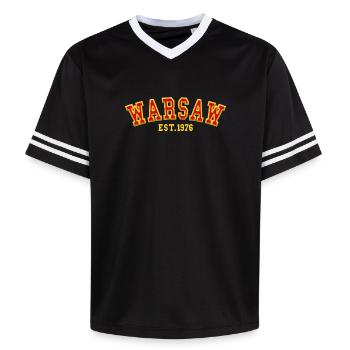 Warschau gegründet 1976 - Unisex Football Style Mesh T-Shirt - Schwarz/Weiß - Vorne - AI Model Female 172 light (172cm) & AI Model Male 185 light (185cm)