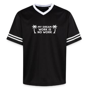Meine Traumarbeit ist keine Arbeit – Palmenbaum-Weiß - Unisex Football Style Mesh T-Shirt - Schwarz/Weiß - Vorne - AI Model Female 172 light (172cm) & AI Model Male 185 light (185cm)