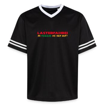 LASTERFAHREI - Do Reggae Mi Ned Auf! (3-Farbig) - Unisex Football Style Mesh T-Shirt - Schwarz/Weiß - Vorne - AI Model Female 172 light (172cm) & AI Model Male 185 light (185cm)