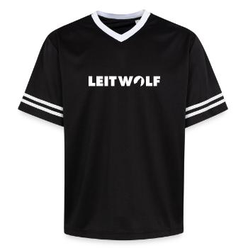 Leitwolf Schriftzug in weiß - Unisex Football Style Mesh T-Shirt - Schwarz/Weiß - Vorne - AI Model Female 172 light (172cm) & AI Model Male 185 light (185cm)