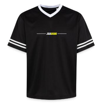 JGA 2026 - T-shirt de foot unisexe en mesh - noir/blanc - Devant - AI Model Female 172 light (172cm) & AI Model Male 185 light (185cm)