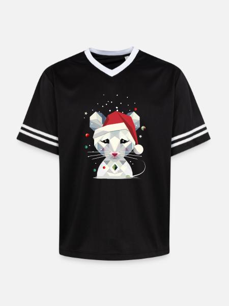 Schneemaus im geometrischen Weihnachtsdesign - Unisex Football Style Mesh T-Shirt - Schwarz/Weiß