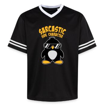 Pinguin Sarcastic Side Character Sonnenbrille Logo - Unisex Football Style Mesh T-Shirt - Schwarz/Weiß - Vorne - AI Model Female 172 light (172cm) & AI Model Male 185 light (185cm)