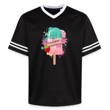 Eis am Stiel mit Erdbeere - Unisex Football Style Mesh T-Shirt - Schwarz/Weiß - Vorne - AI Model Female 172 light (172cm) & AI Model Male 185 light (185cm)