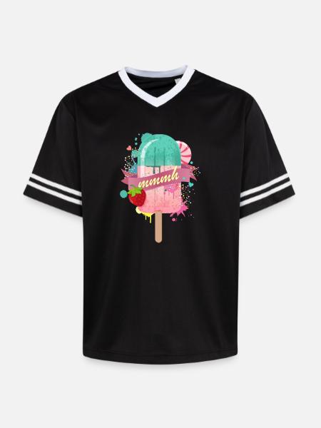 popsicle with strawberry - Unisex Football Style Mesh T-Shirt - black/white
