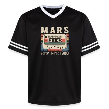 Birthday 1968 March 1968 born in March 1968 - Unisex Football Style Mesh T-Shirt - black/white - Front - AI Model Female 172 light (172cm) & AI Model Male 185 light (185cm)