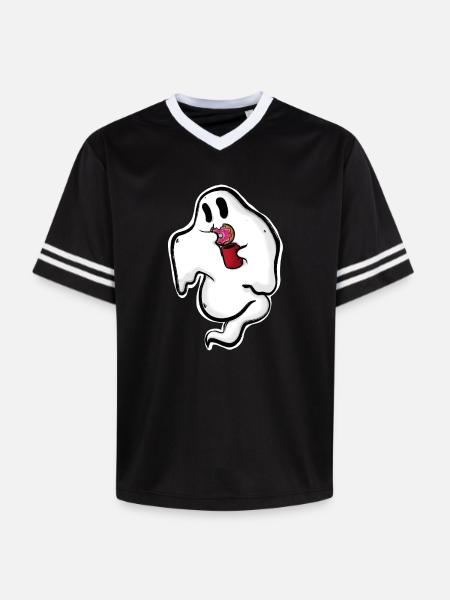 Ghost with donut and cup - Unisex Football Style Mesh T-Shirt - black/white