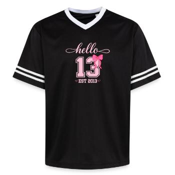 Hello 13 Est 2013 Mädchen Geburtstag Design - Unisex Football Style Mesh T-Shirt - Schwarz/Weiß - Vorne - AI Model Female 172 light (172cm) & AI Model Male 185 light (185cm)