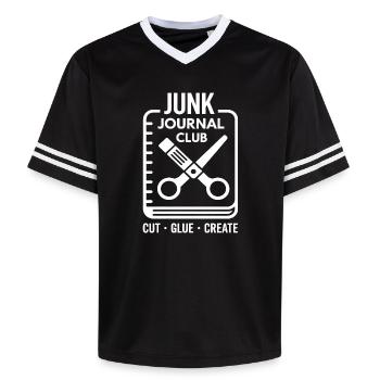 Crée de la colle coupée du Junk Journal Club - T-shirt de foot unisexe en mesh - noir/blanc - Devant - AI Model Female 172 light (172cm) & AI Model Male 185 light (185cm)