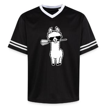 Cooles Lama Alpaka Sonnenbrille Dartpfeil Maul Süß - Unisex Football Style Mesh T-Shirt - Schwarz/Weiß - Vorne - AI Model Female 172 light (172cm) & AI Model Male 185 light (185cm)