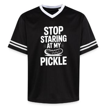 Hör auf, meine Gurke anzustarren! - Unisex Football Style Mesh T-Shirt - Schwarz/Weiß - Vorne - AI Model Female 172 light (172cm) & AI Model Male 185 light (185cm)