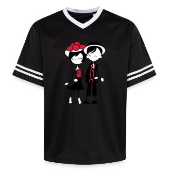 Süßes Schwarzwald Pärchen - Bollenhut & Tracht - Unisex Football Style Mesh T-Shirt - Schwarz/Weiß - Vorne - AI Model Female 172 light (172cm) & AI Model Male 185 light (185cm)