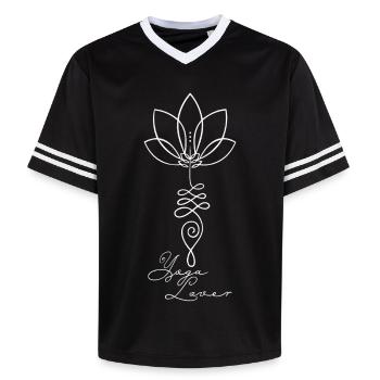 Yoga Lover Lotus Blume Spiritualität Meditation - Unisex Football Style Mesh T-Shirt - Schwarz/Weiß - Vorne - AI Model Female 172 light (172cm) & AI Model Male 185 light (185cm)