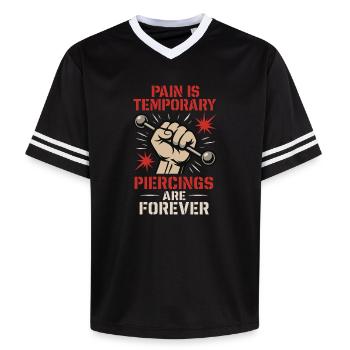 Piercing Addict Body Mod Enthusiast - Unisex Football Style Mesh T-Shirt - Schwarz/Weiß - Vorne - AI Model Female 172 light (172cm) & AI Model Male 185 light (185cm)