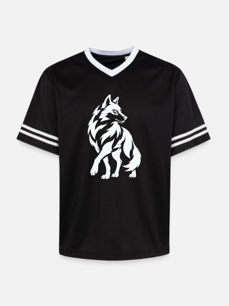 Wolfs Silhouette in Kontrast - Unisex Football Style Mesh T-Shirt - Schwarz/Weiß