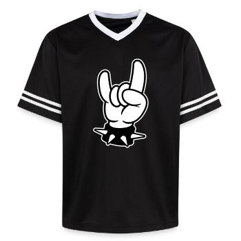 metal hand rock - Unisex Football Style Mesh T-Shirt - Schwarz/Weiß - Vorne - AI Model Female 172 light (172cm) & AI Model Male 185 light (185cm)