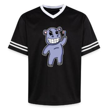 Nilpferd mit Zahnbürste - Unisex Football Style Mesh T-Shirt - Schwarz/Weiß - Vorne - AI Model Female 172 light (172cm) & AI Model Male 185 light (185cm)